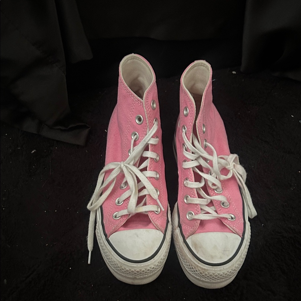 Pink high top platform converse